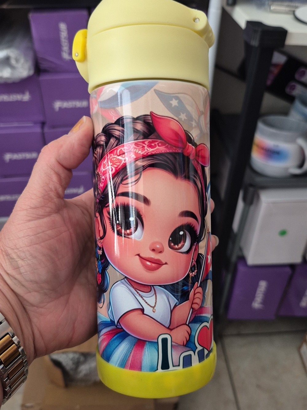 Kids Yellow Character Water Bottle - Cute Cartoon Design